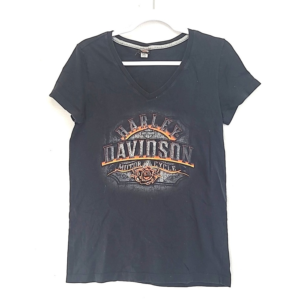 Womens Vtg Harley Davidson T Shirt Rose  Chatahoochee Valley Fort Benning Sz M‎